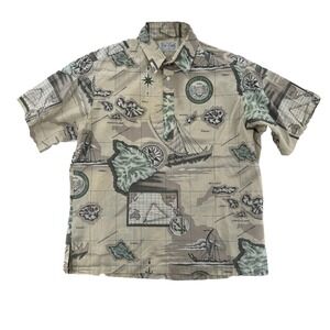 Vintage Kai Nani Pullover Shirt Mens 2XL Hawaiian Islands 1959 Map Button Up